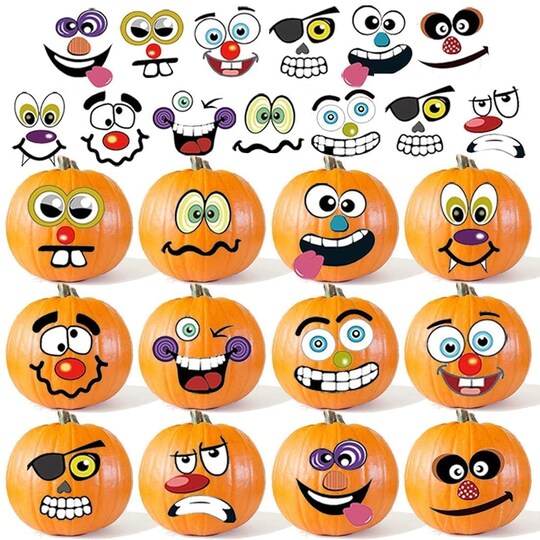 StaticPoster; 36 Pack Halloween Pumpkin Decorating Stickers Mini Make 36 Small Pumpkin Face Stickers for Halloween Kids Toddlers Party Favors Treats Sticker Gifts 18 Sheets, Pumpkins not Included; Category:Craft Pumpkins; Image:1